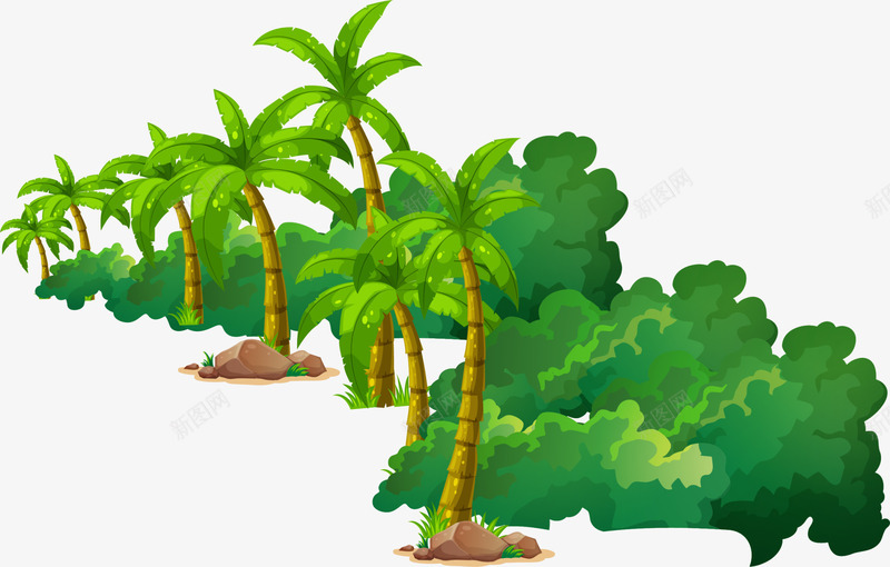 绿色清新树林png免抠素材_88icon https://88icon.com 大树 树木 树林 植物 椰树 海岛 清新 简约 绿色 装饰图案