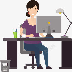 一个正在用电脑办公的女士矢量图素材