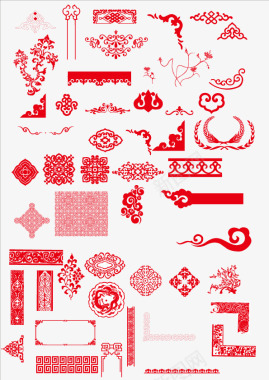 红色中国风花纹横幅装饰图标图标