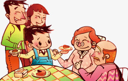漫画一家人围着桌子吃年夜饭素材