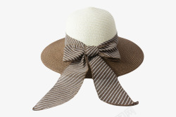 度假女士棕色蝴蝶结沙滩帽实物素材