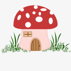 红色卡通蘑菇小屋素材