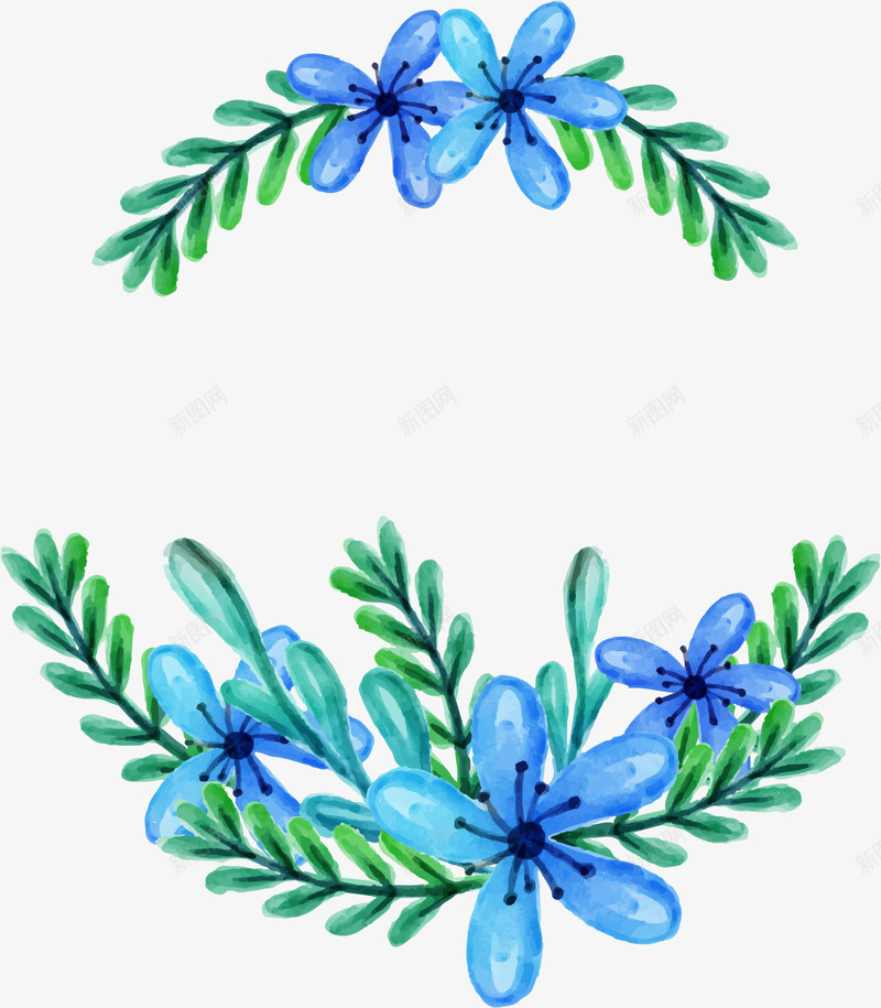 手绘绿色植物花卉花边png免抠素材_88icon https://88icon.com 印花图案 手绘花卉 植物花卉 花卉 花卉装饰 花框 花环 花边 蓝色小花 装饰图案 贴纸图案