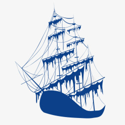 蓝色海洋帆船矢量图素材
