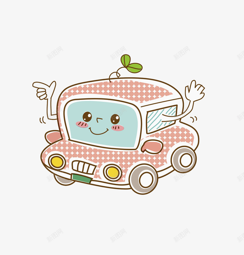 一辆小汽车png免抠素材_88icon https://88icon.com 卡通 可爱的 小汽车 小草 手绘 插图 红色的 表情