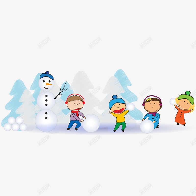 堆雪人的儿童png免抠素材_88icon https://88icon.com 儿童 卡通 手绘 白色 红色 蓝色 雪人 雪球