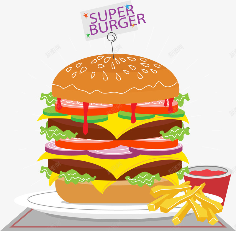 新品超级儿童套餐汉堡png免抠素材_88icon https://88icon.com 儿童套餐 番茄酱 矢量素材 超级巨无霸 超级汉堡