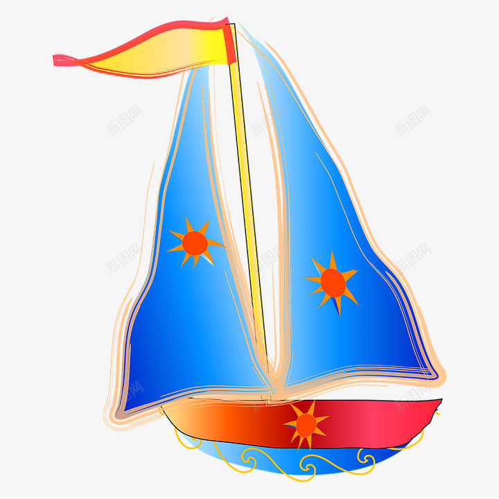 蓝色印有太阳图案的帆船png免抠素材_88icon https://88icon.com 卡通船 太阳 帆船 帆船竞技 海上运动 蓝色 黄旗