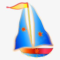 蓝色印有太阳图案的帆船素材