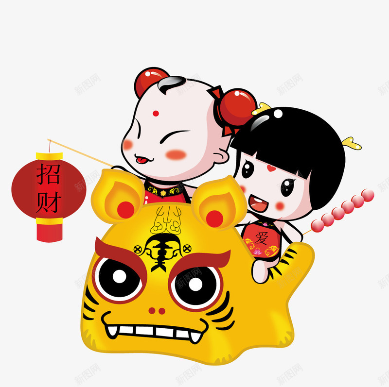 骑在老虎身上的招财童子png免抠素材_88icon https://88icon.com 招财 春节 童子 老虎 身上