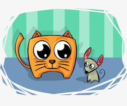 卡通手绘大眼小猫和老鼠素材
