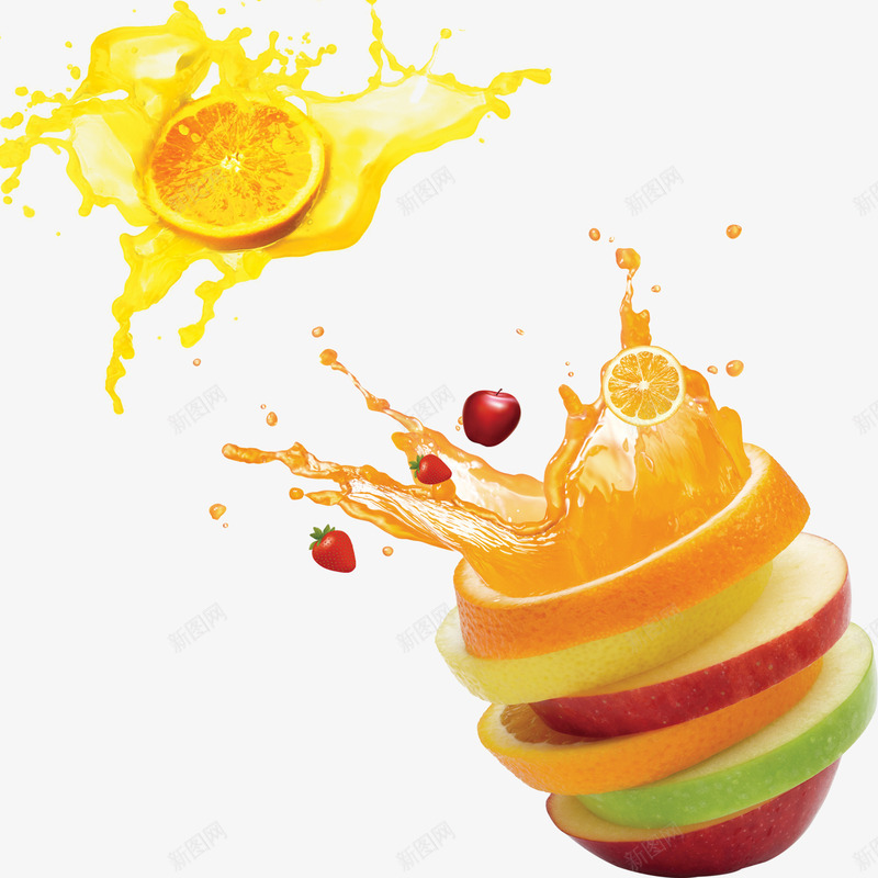 鲜榨果汁广告png免抠素材_88icon https://88icon.com 橙子片 苹果 草莓 鲜榨果汁