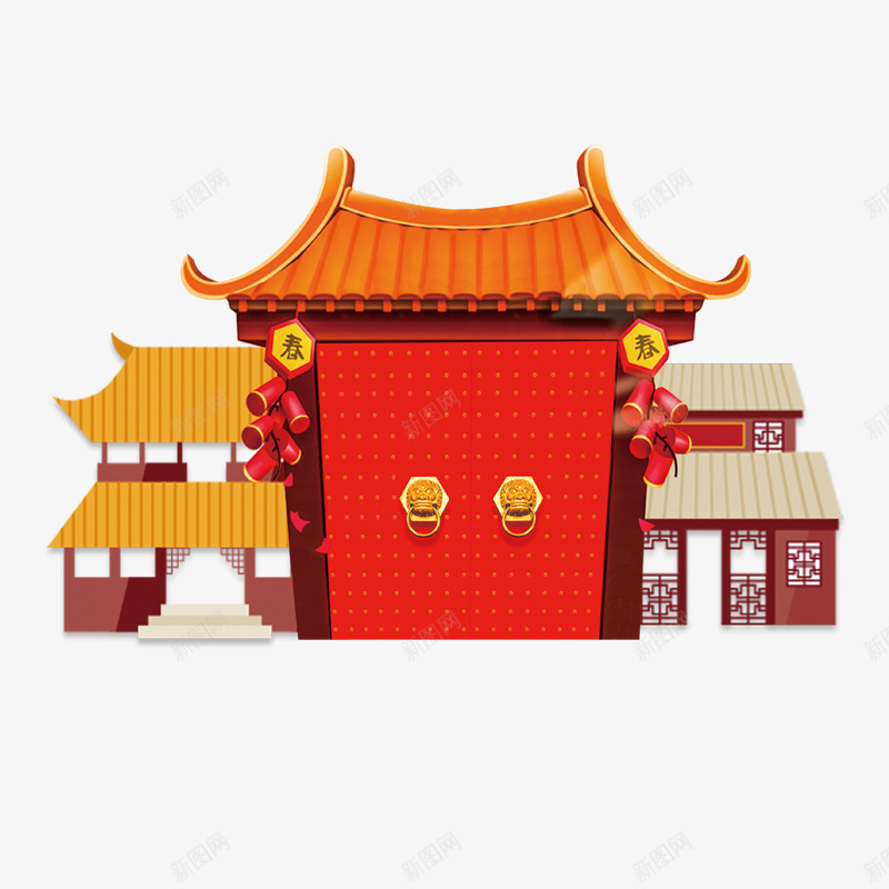 红色喜庆大门节日元素png免抠素材_88icon https://88icon.com 喜庆 大门 建筑 春节 灯笼 红色 节日 鞭炮