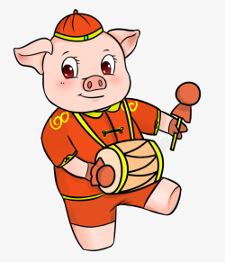 打鼓猪2019猪年喜庆中国年高清图片