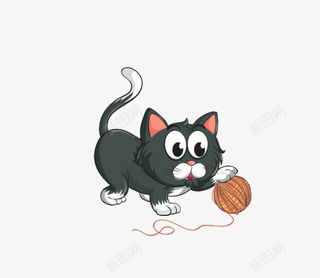 小猫玩毛线球png免抠素材_88icon https://88icon.com 动物 卡通 可爱 彩色毛球 猫 黑色