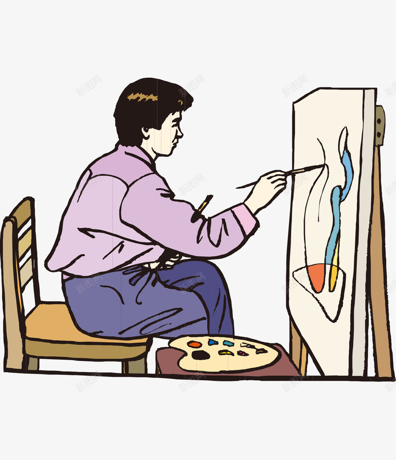 卡通手绘画板椅子画画的男人png免抠素材_88icon https://88icon.com 卡通的人物 彩色的画板 手绘的男人 画画的小人 画画的男人