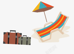 行李箱海滩夏日海滩上的躺椅矢量图高清图片