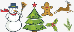 卡通圣诞节雪人圣诞树装饰素材