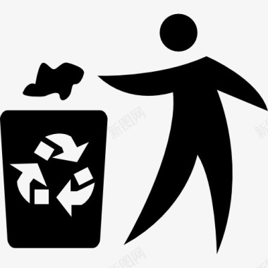 男子扔纸在回收容器图标图标