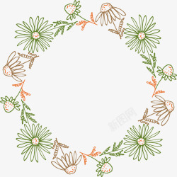 手绘绿色叶子花朵素材