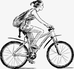 手绘年轻女士骑自行车素材