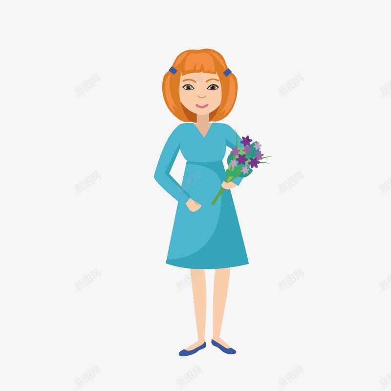 抱着花束的女人手绘图png免抠素材_88icon https://88icon.com 卡通 女人 抱着 美丽的 花朵 花束 蓝色连衣裙