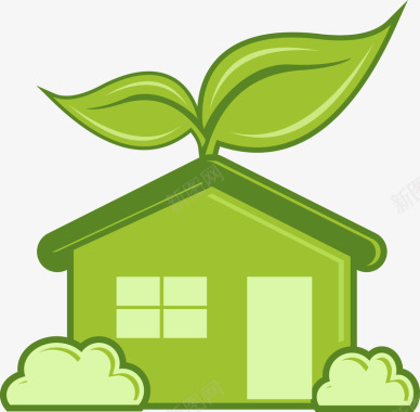 绿色T恤设计卡通房子绿叶图标图标