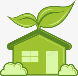 低能耗房子卡通房子绿叶图标高清图片