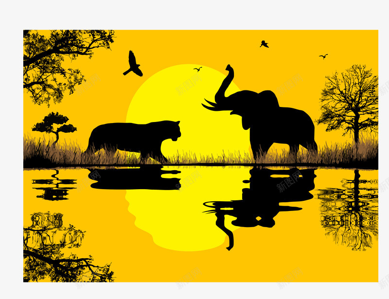 黄色背景和谐唯美大自然象豹png免抠素材_88icon https://88icon.com 和谐唯美大自然 矢量图案 象豹动物图案 黄色背景