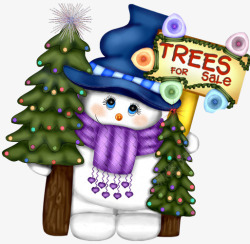 卡通抱着树的雪人素材
