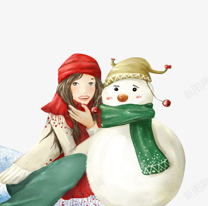 美女雪人png免抠素材_88icon https://88icon.com 卡通 时尚插图 红围巾美女 雪地里