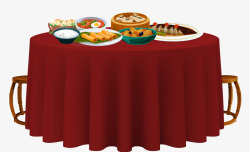 新年年夜饭红色桌子装饰素材
