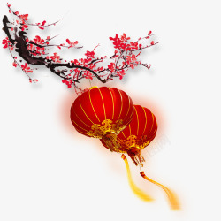 红色喜庆中国风梅花灯笼装饰图案素材