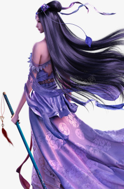 手绘紫色服饰游戏女生素材