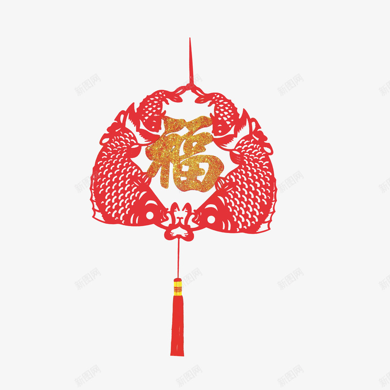 新年喜庆装饰挂件png免抠素材_88icon https://88icon.com 双鱼嬉闹 喜气装饰物 实物图 春节挂件 金色福字