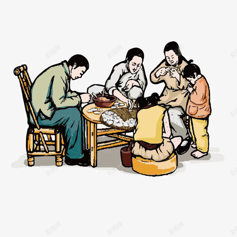 一家人包饺子png免抠素材_88icon https://88icon.com 一家人 一家人包饺子 一家六口人 包饺子 团聚 年夜饭 水饺 温馨和谐 皮薄馅多