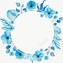 水彩蓝色花环标题框素材