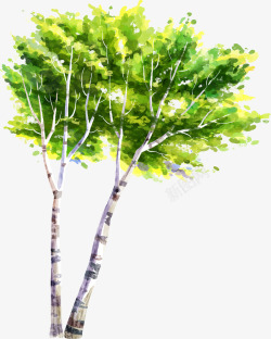 绿色手绘大树美景素材