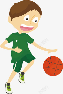 绿球衣打篮球的孩子高清图片