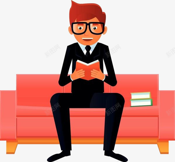 商务人士坐在沙发上看书png免抠素材_88icon https://88icon.com 卡通手绘 商务人士 戴眼镜 沙发 男人 看书 职场男 西装革履