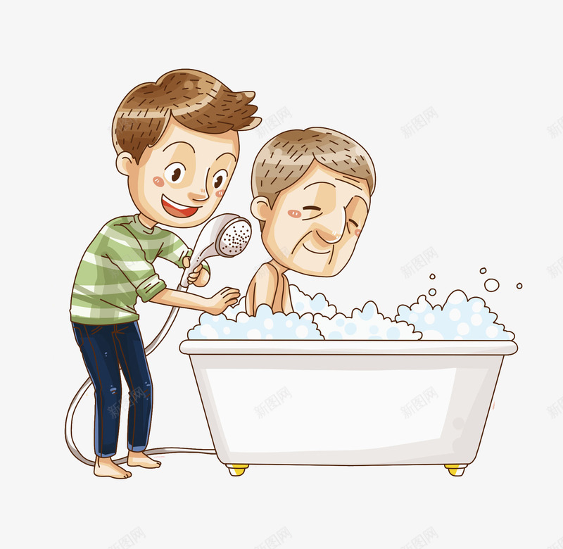 给父亲洗澡的男人png免抠素材_88icon https://88icon.com 卡通 孝心 孝顺 帅气的 洗澡 浴缸 男人 男人洗澡 高兴地