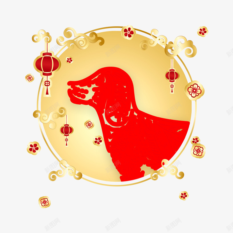 圆形金色狗年庆祝元素psd免抠素材_88icon https://88icon.com 光泽 圆形 庆祝 新年 春节 祥云 质感 金色