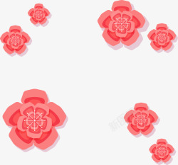 红色中国风立体花朵素材
