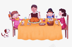 手绘餐桌卡通吃饭场景图高清图片