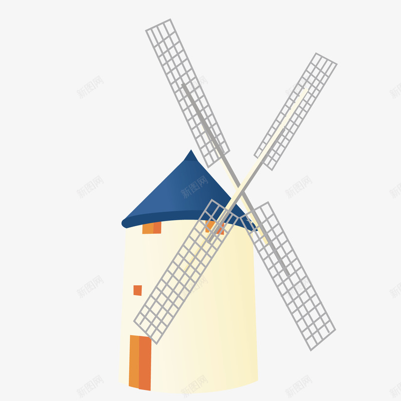 荷兰风车矢量图ai免抠素材_88icon https://88icon.com 自然 荷兰 风车房 矢量图