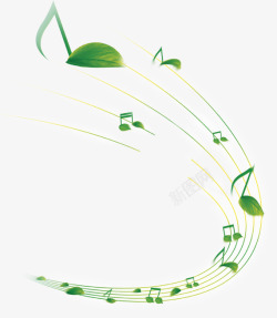 绿叶音乐符号带漂浮装饰素材