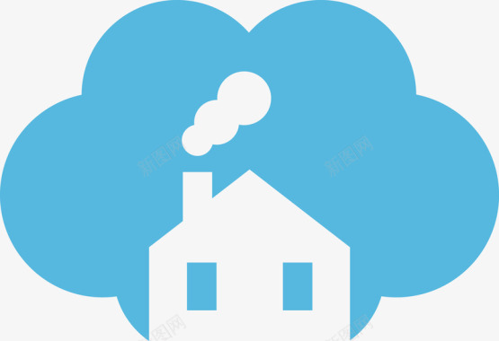 蓝色时尚科技图蓝色云朵房子图矢量图图标图标