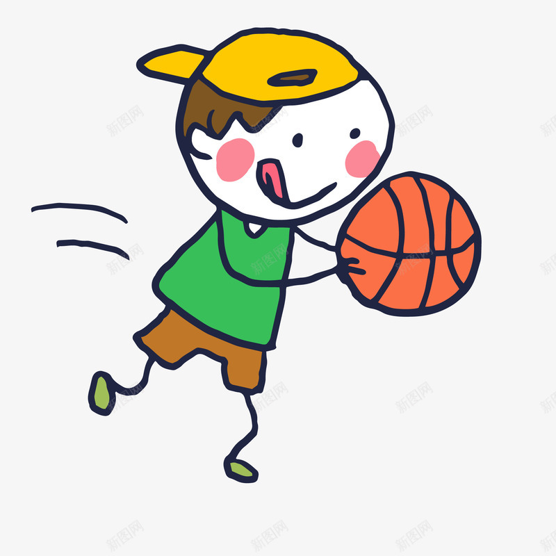 卡通手绘打篮球的男孩矢量图ai免抠素材_88icon https://88icon.com 人物设计 帽子 彩绘 手绘 男孩 篮球 运动 矢量图
