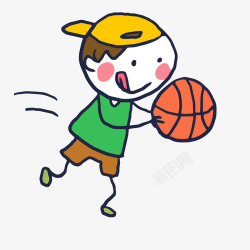 卡通手绘打篮球的男孩矢量图素材