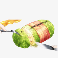 蔬菜肉卷手绘画片素材